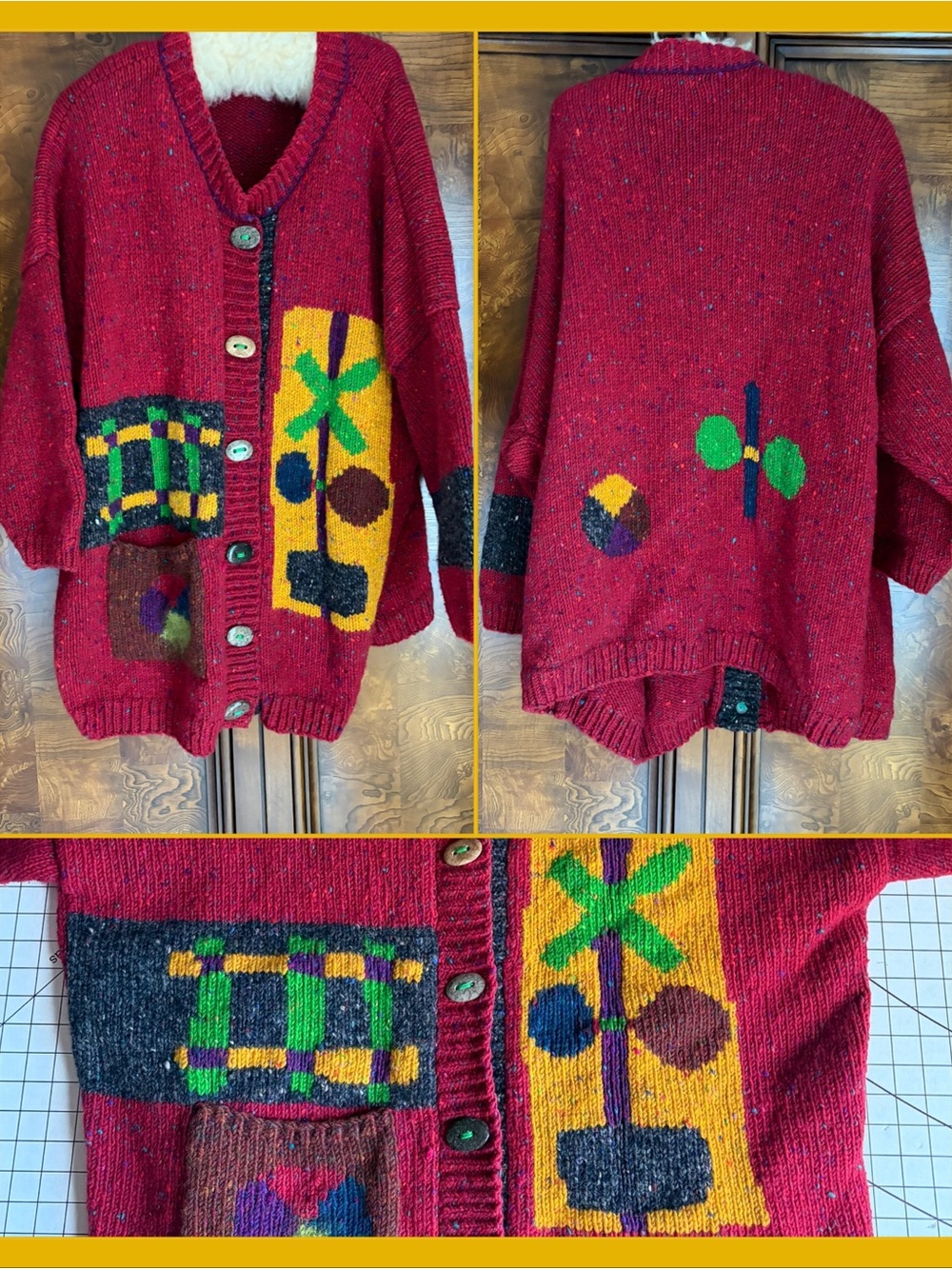 VTG Su Zen Art to Wear Chunky Cardigan Sweater Oversized 2XL Slouchy Lagenlook